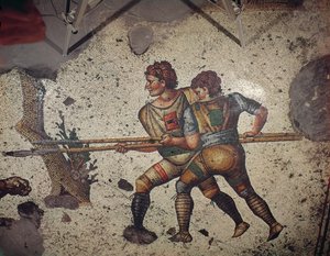 Two Men Fighting a Tiger, flooring from the Grand Imperial Palace, Constantinople, 5th-6th century by Byzantine